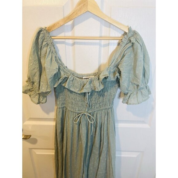 R. Yiposha Swiss Dot Dress Small Short Sleeve Mint Cottagecore Western Midi - Picture 5 of 7